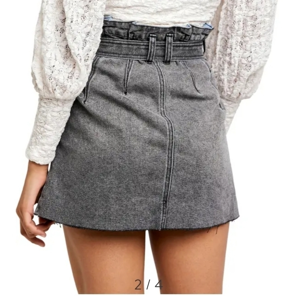 Free People East Of Eden Paperbag Waist denim Mini skirt Western Boho Festival - Picture 2 of 7